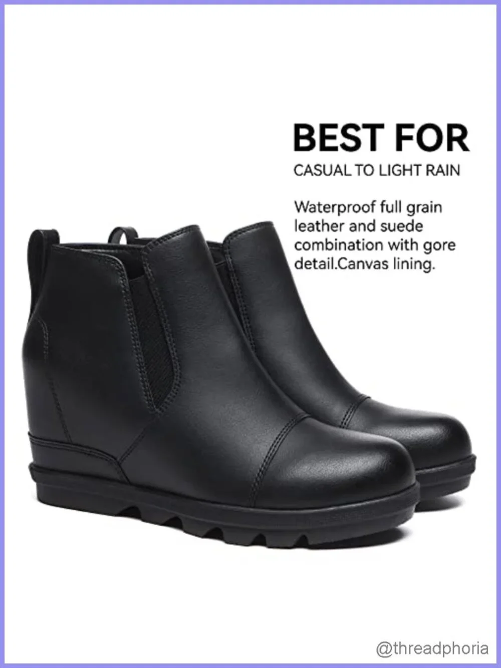 Leather Wedge Ankle Boots Slip On Comfortable Booties